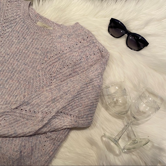 LOFT Sweaters - LOFT Pink Blue Pastel Stitchy Sweater